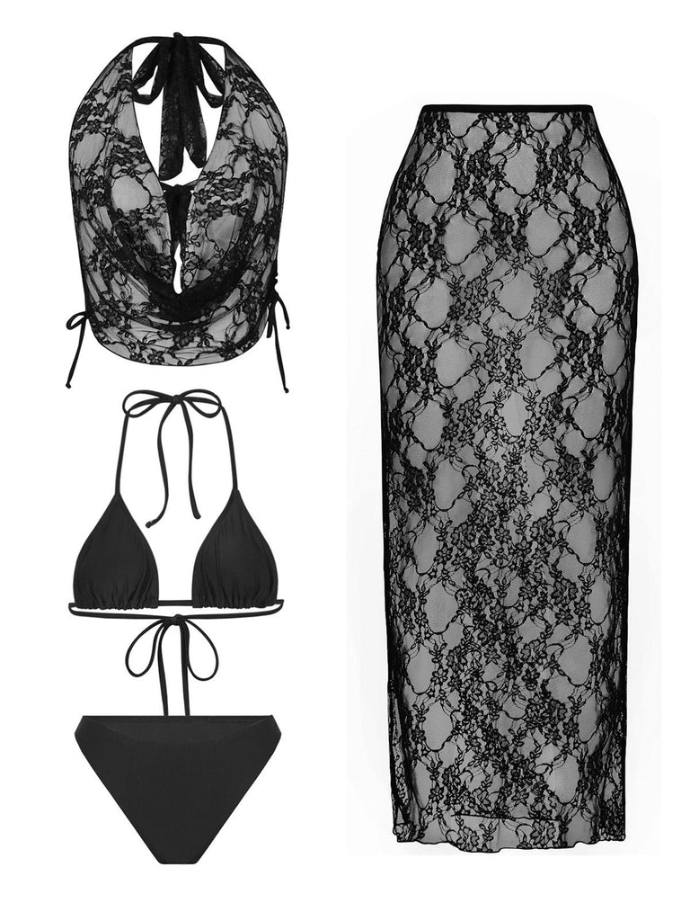4PCS Uni Ensemble Bikini & Dentelle Cache Maillot Années 1980