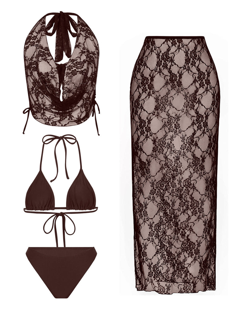 4PCS Uni Ensemble Bikini & Dentelle Cache Maillot Années 1980 4