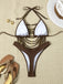 Ensemble Bikini Halter Lacé à Perles Métalliques Années 80