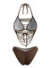 Ensemble Bikini Halter Lacé à Perles Métalliques Années 80