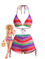 Bikini dos nu à rayures arc-en-ciel et short taille haute années 80