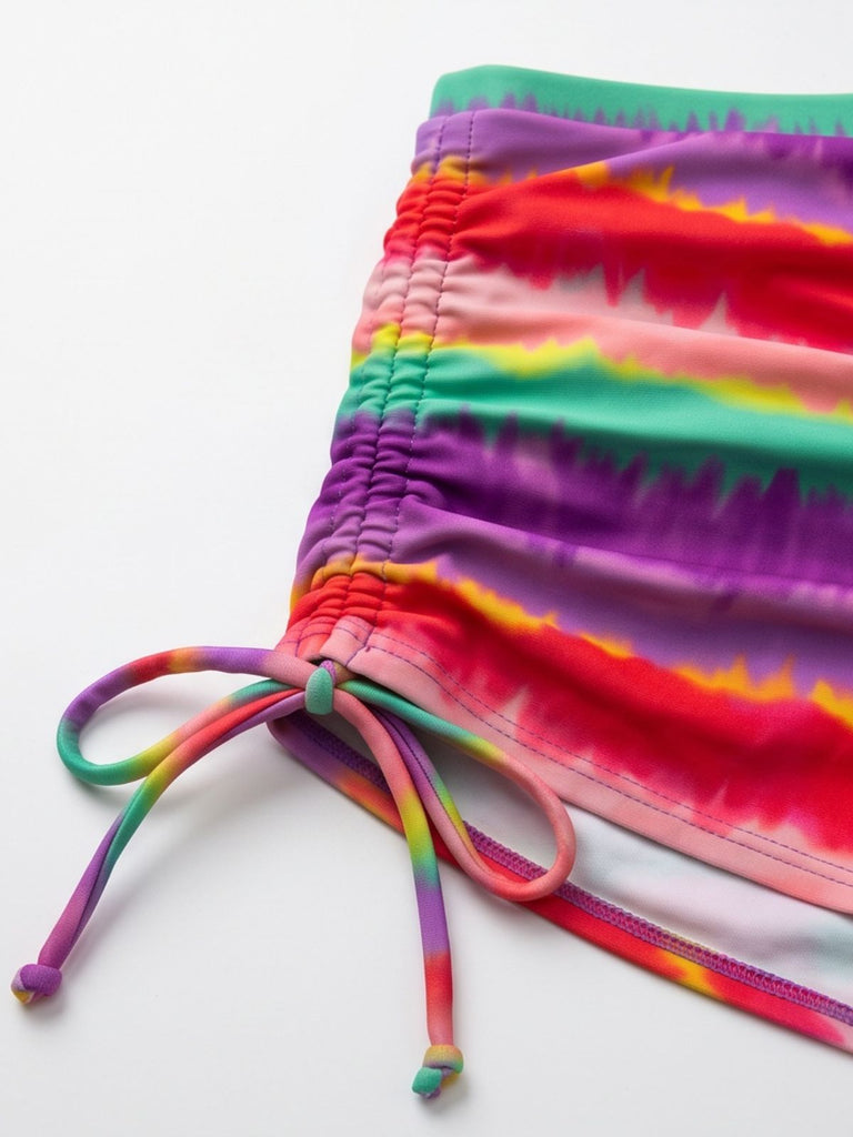 Bikini Dos-Nu Rayé & Short Taille Haute Arc-en-Ciel Années 1980