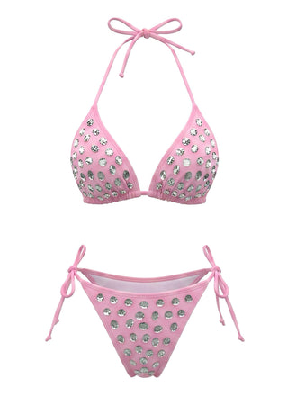 Ensemble Bikini Triangle Halter Strass Années 80