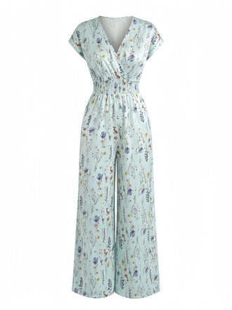 Bohème Florale Col en V Mancherons Jambes Larges Combinaison Années 1970 4