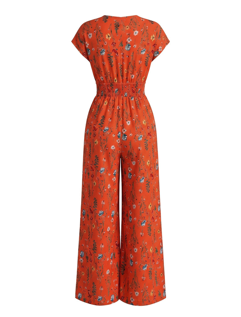 Bohème Florale Col en V Mancherons Jambes Larges Combinaison Années 1970 3