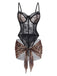 Front: 1980s Leopard Lace Bodysuit with Apron Lingerie Set, timeless beauty, perfect for vintage fashion lovers