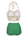Ensemble de Bikini à Lacets et Licou à Fleurs Rose