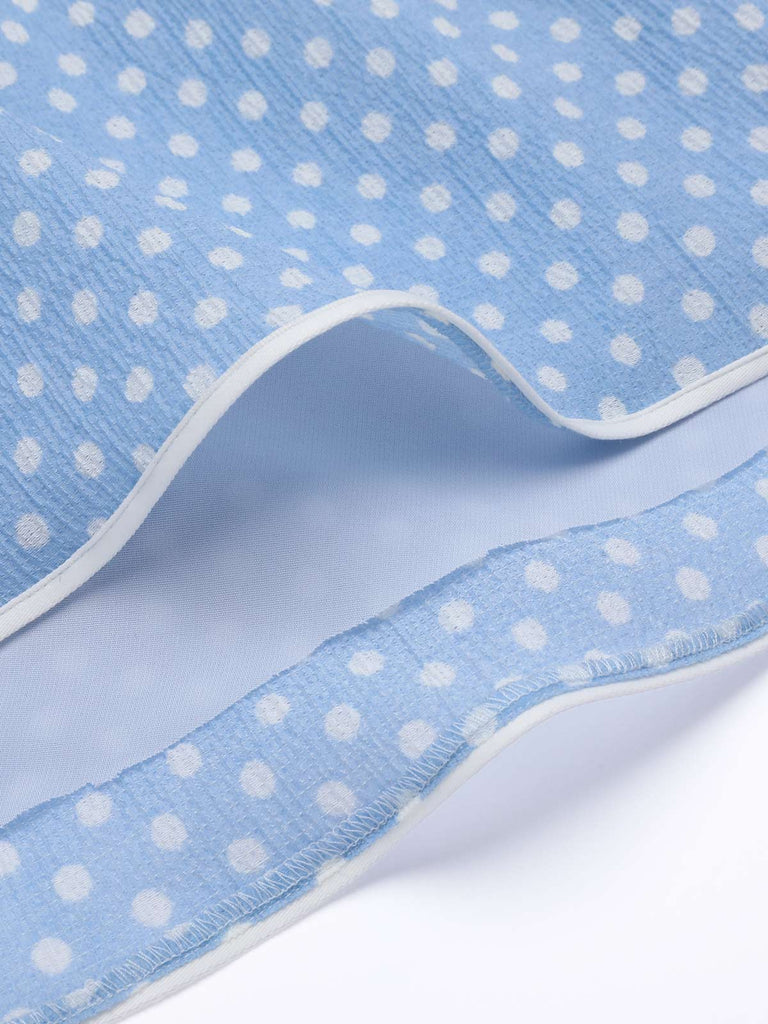 Robe Trapèze Bleu Ciel à Pois et Bretelles Années 1950 Cocktail 7