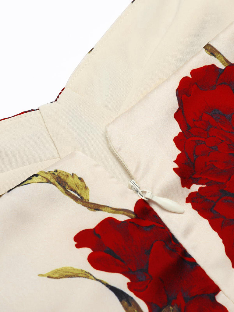 Robe Crayon à Bretelles Roses Mi-longue des Années 1960