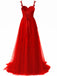 Robe longue rouge en tulle et dentelle à fines bretelles des années 1930