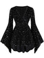 [Grande taille] Robe noire en velours col en V motif étoiles des années 1960