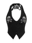 Haut court noire punk crâne et strass boutons années 1950