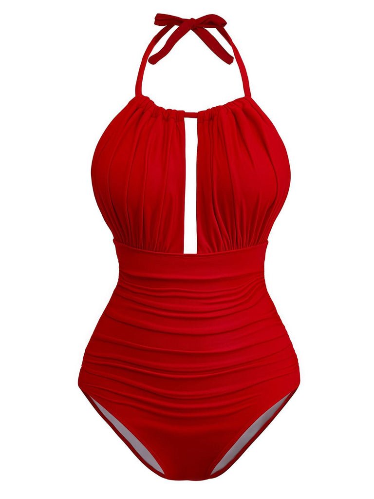 [Prévente] Maillot de bain une pièce rouge à fronces et dos nu ajouré années 1930