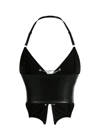 Corset noire gothique à chaîne et cordon croisé années 1980