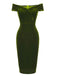 Robe Crayon Vintage Verte Année 60 Solide en Velours 15