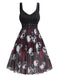 Robe gothique Halloween col en V motif tête de mort et roses des années 1950