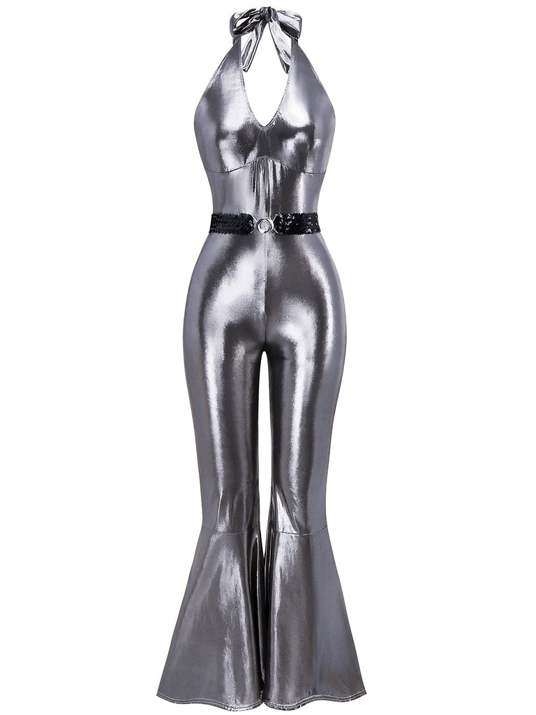 Combinaison dos nu métallisée disco années 1970