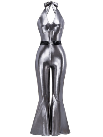 Combinaison dos nu métallisée disco années 1970