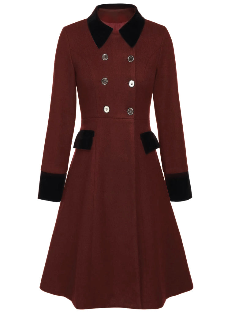 Manteau croisé bleu contrasté à boutons des années 40