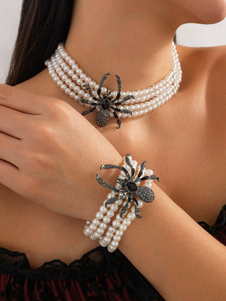 Collier de perles araignée vintage d'Halloween