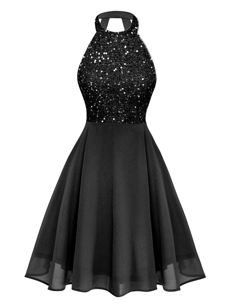 Robe patchwork sans manches à sequins et perles années 1950