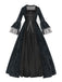 Robe noire gothique victorienne à manches cloche dentelle années 1950