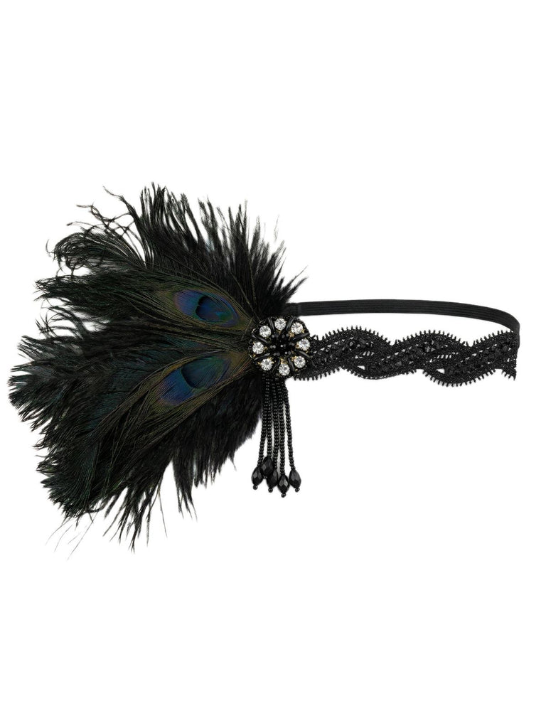 [Prévente] Bandeau pompons en plumes de paon Gatsby années 1920