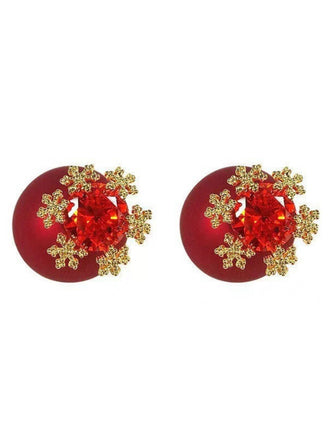 Boucles d'oreilles à flocon de neige avec pierres précieuses rouge de Noël