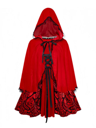 Robe et cape en velours rouge en dentelle et paillettes années 1980