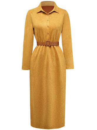 Robe-chemise boutonnée en daim avec ceinture années 1930