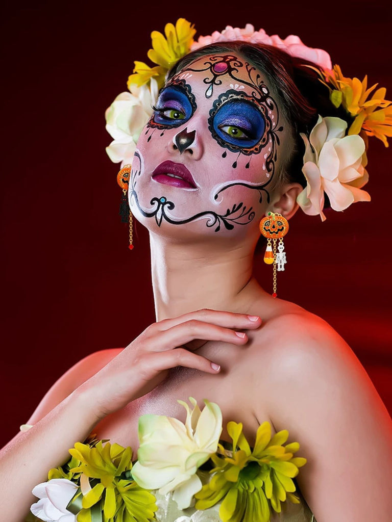 Boucles d'oreilles avec chaîne et crâne de citrouille Halloween