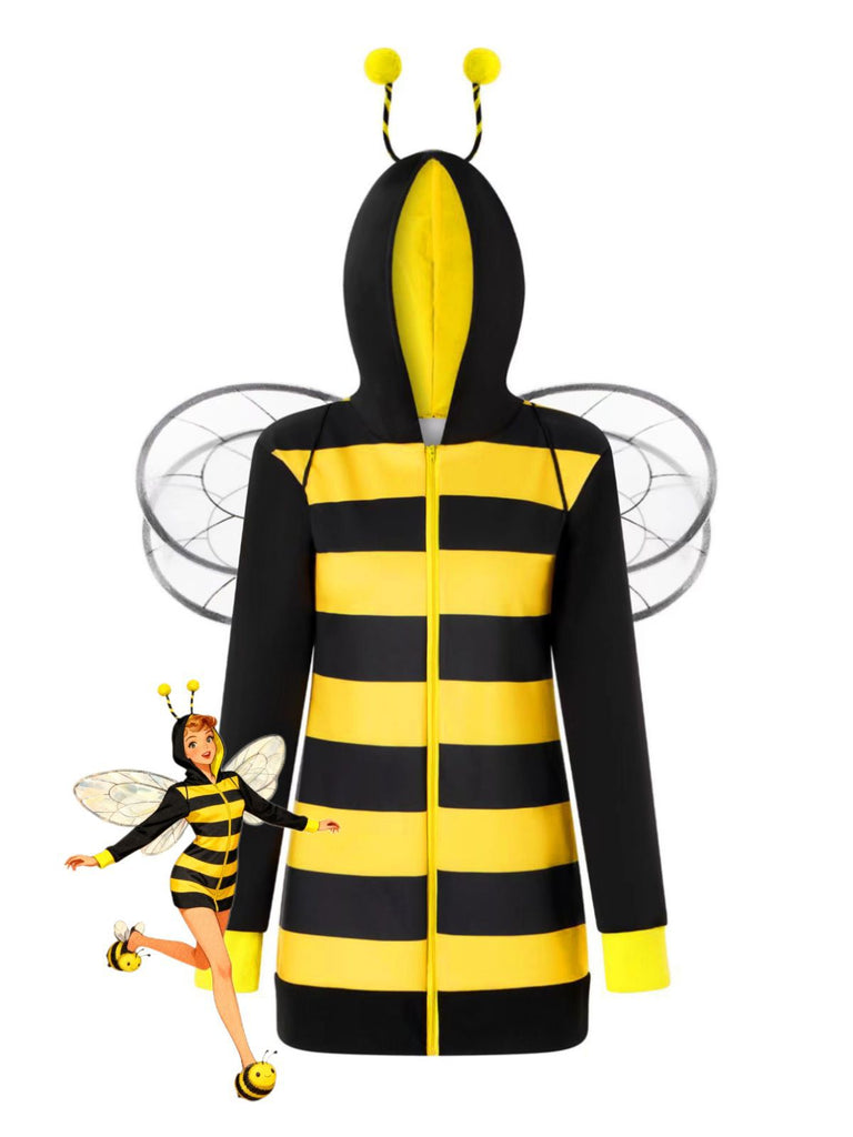 Robe à capuche rayée jaune inspirée du cosplay d'abeilles années 60