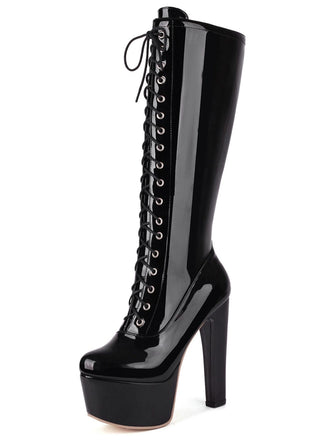 Bottes à talons aiguilles en cuir verni