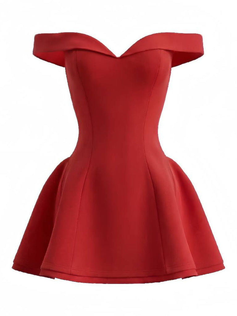 Robe Mini Solide Épaule Dénudée Ajustée Années 1960