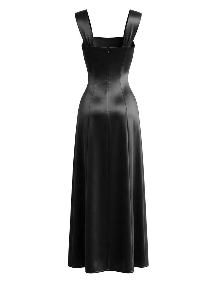 Robe maxi satin bretelles larges strass 1930s