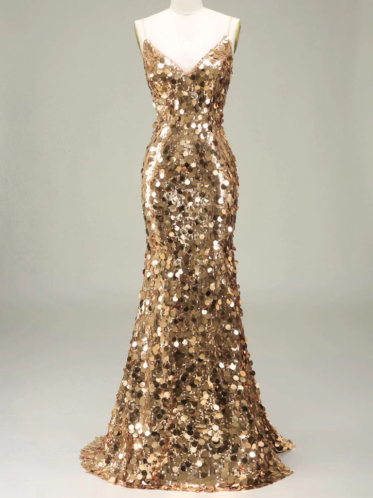 [Prévente] Robe de soirée longue au sol dorée à paillettes des années 1930