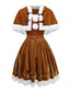 2PCS Cape de Noël marron et robe en velours des années 1940