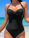 Maillot de bain une pièce noir à dos nu bordure festonnée années 1950