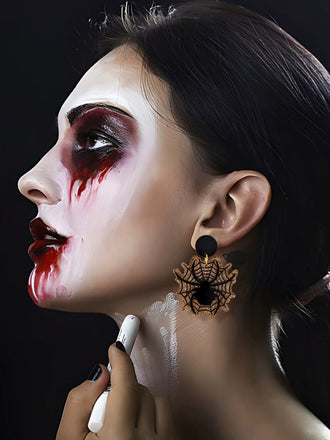 Boucles d'oreilles vintage noires en forme d'araignée et de toile d'araignée