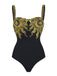 Maillot de bain et paréo dos nu à paillettes noires motif tournesol années 1950