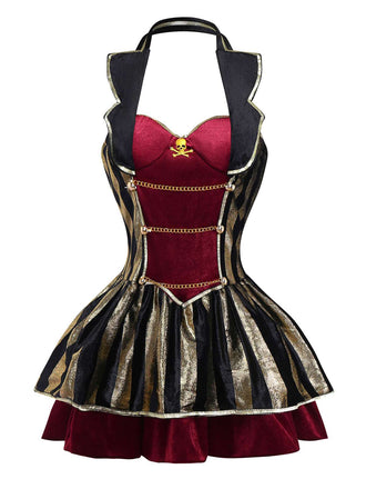 Robe de capitaine pirate Halloween en velours rouge vin des années 1970