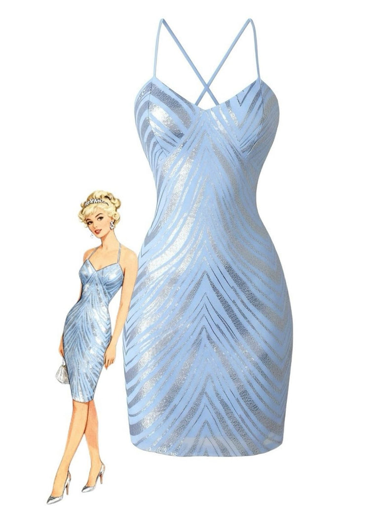 Robe De Fête Dos Nu Bretelles Fine Paillettes Chevrons Année 1920