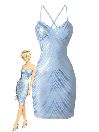 Robe De Fête Dos Nu Bretelles Fine Paillettes Chevrons Année 1920