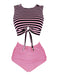 Maillot de bain à rayures à lacets violette des années 1970