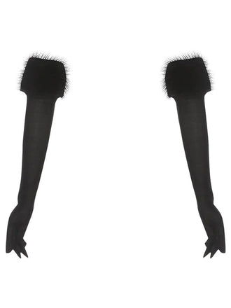 Gants longs roses à bordure en fausse fourrure