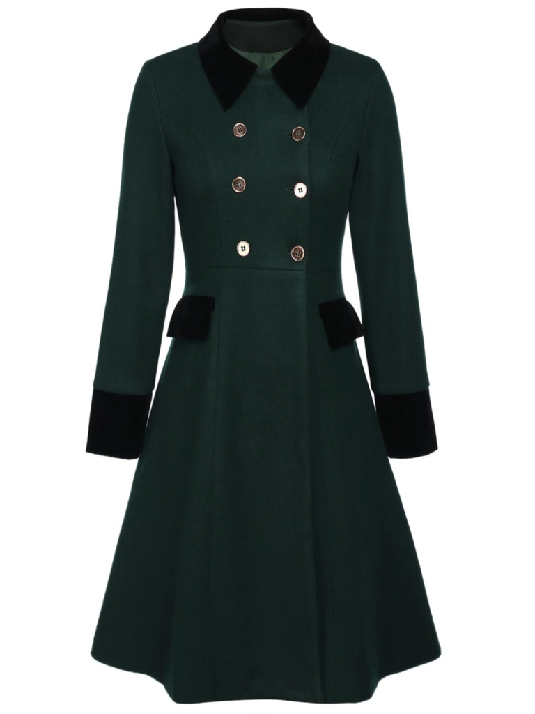 Manteau croisé bleu contrasté à boutons des années 40