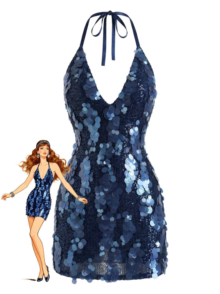 Robe nuisette unie à sequins bleu foncé années 2000