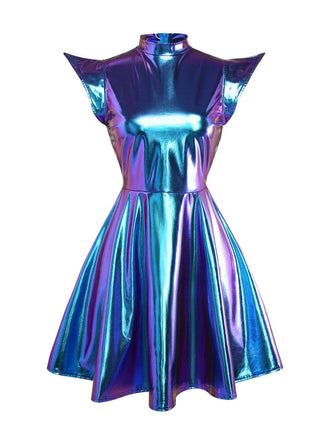 Robe mini de soirée futuriste métallisée années 1980