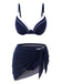 Maillot de bain et cache-maillot patchwork bleu uni des années 1960