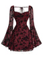 [Prévente] Robe vin rouge en dentelle florale manches évasées des années 1950
